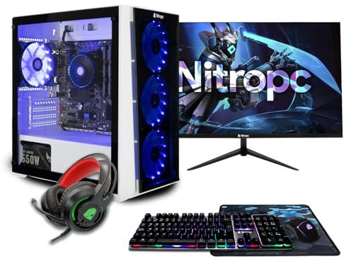 NitroPC - Pack Bronze | PC Gaming Completo (AMD Ryzen 5 4650G 6/12 4.2GHz, RX Vega 7, RAM 16GB, M.2 1TB, Windows 11 | WiFi, Monitor 24, Teclado, ratón, Auriculares) Ordenador sobremesa