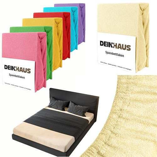 DH DEIN.HAUS Frottee Spannbettlaken 160 x 200 cm – Baumwolle, mit Gummizug, weich & pflegeleicht, Bettlaken – Farbe: Creme