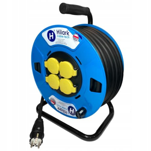 Hilark Cable Tech Répartiteur de Chantier 4+1 H07RN-F 3x2,5 50m, sur Enrouleur