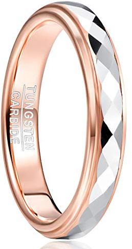 TUNGSTORY Tunsgten Ring Women Silver and Rose Gold Engagement Rings Faceted Finish Comfort Fit Size P