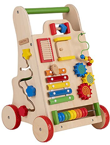 KiddyMoon Lauflernwagen Aus Holz Für Kinder Lauflernhilfe Spaß Babys, Laufen Lernen, Multifunktion Holzspielzeug Für Kleinekinder Montessori-Spielzeug, WK-002, Mehrfarbig