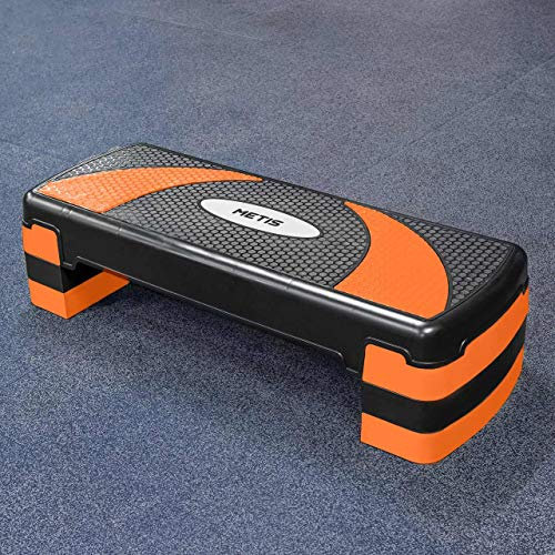 METIS Aerobic Stepper - Verstellbare Höhen | Aerobic Fitnessgeräte für Zuhause - 10cm, 15cm und 20cm | Heimtraining | Steppbrett für Fitness | 3 Farben (Schwarz/Orange)