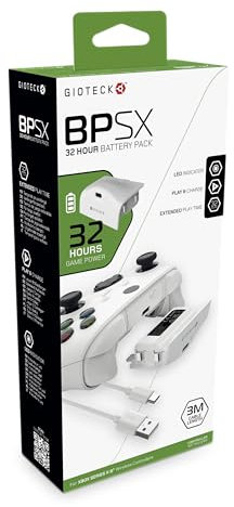 Gioteck Xbox Series X S Rechargeable Battery Pack, 32 Hour Battery Life, LED Indicator, Includes 3 Metre Cable, Compatible with Xbox Series X and S Controller - White