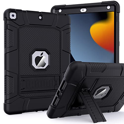 ZoneFoker Hülle für iPad 9/8/7 Generation 10,2 Zoll, für iPad 9./8./7. Generation 2021/2020/2019 10 2 Zoll, Schlank Stoßfeste Robuste Schützend Hülle mit Ständer 10.2 für Mann Kinder (Schwarz)