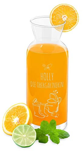 Maverton Wasserkaraffe mit Gravur - 1260 ml - Glas Krug für Wasser Limonade - personalisierte Glaskaraffe für Frauen - zum Geburtstag - Deko Küche - aus Klarglas - Gießkanne