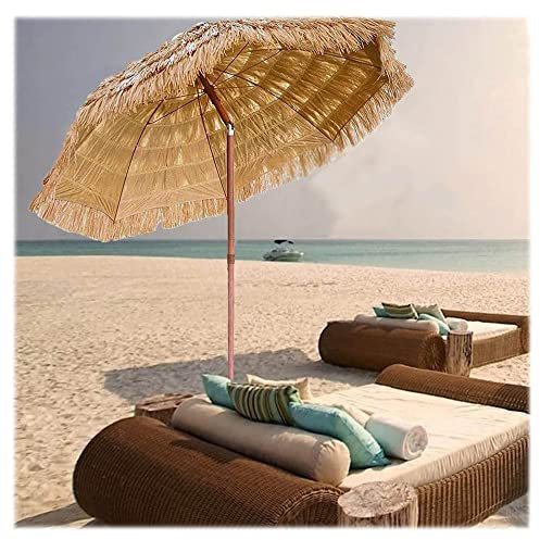 XPGEREP Naturel Parasol de Plage Hawaïen, Inclinaison Parasol Ombrelle Paille pour la Plage, le Jardin, la Piscine, le Patio, Couleur Naturelle/Diameter 2.4m / Height 2.2m