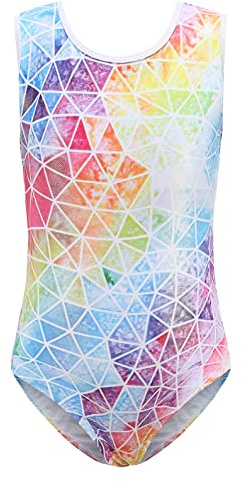 SEAUR - Gymnastikanzug Mädchen Turnanzug Ärmellos Kinder Tanzen Kleidung Farbverlauf Ballet Yoga Kleid Klassisch Trikot Gymnastik Regenbogen Muster 9-10 Jahre