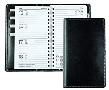 DELMON VARONE - Agenda tascabile A6 2026 in ecopelle vegana, colore nero, organizzatore (1 settimana su 2 pagine), piccolo calendario con panoramica settimanale e rilegatura a spirale, agenda