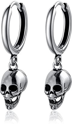 Klappcreolen Silber, Totenkopf Ohrringe Kreolen für Herren Damensilber Goth Punk Totenköpfe Gothic Schmuck Punk Klappcreolen Cartilage Ohr Piercing