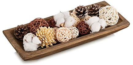 Hanobe Decorative Wooden Dough Bowl: Wood Bowl Decor for Entry Table Decor Coffee Table DecorDining Room Kitchen Decor, Brown