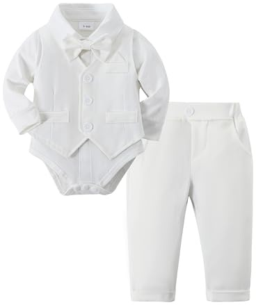 DISAUR Baby Boy Photoshoot Outfits Baby Boy Suit Set Long Sleeve Infant White Shirt White Vest Pants Bow Tie 18 24 Months 2t