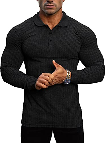 Lehmanlin Langarm Poloshirt für Herren, Muscle‑Fit aus Baumwolle