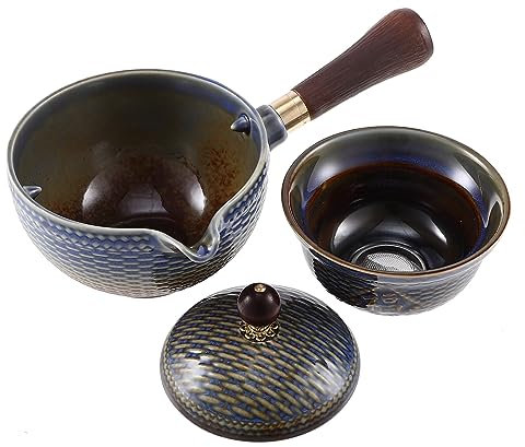 Luxshiny 360degree Ceramic Teapot Side Handle Rotatable Loose Tea Brewing Kettle Heat Resistant Teaware for Home Office Elegant Chinese Style Dispenser Easy to