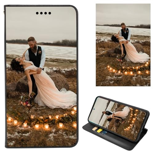 ZYLLER Personalisierte Hülle für Samsung Galaxy A22 5G,Flip Leder Hülle Kartenfach Standfunktion Case,mit Eigenem Foto Bild Text Personalisiert Case,für Galaxy A22 5G Handyhülle