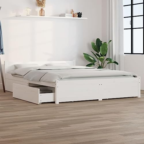 ZQQLVOO Bettgestell Familienbett Palettenbett Bett mit Schubladen Weiß 160x200cm