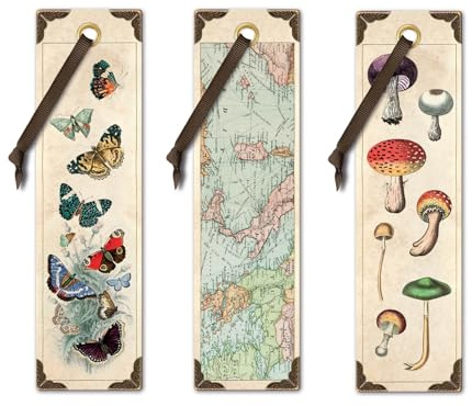 IF IF Lot de 3 marque-pages vintage 3 titres 1 papillon 1 carte 1 champignon