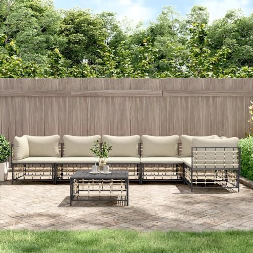 Tino Tech Lounge Garnitur mit Kissen Gartenbank Gartensofa Gartenmöbel Set 7-TLG für Balkon und Terrasse Robust und Wetterbeständig Komfort Look für Den Täglichen Anthrazit 72x72x66 cm