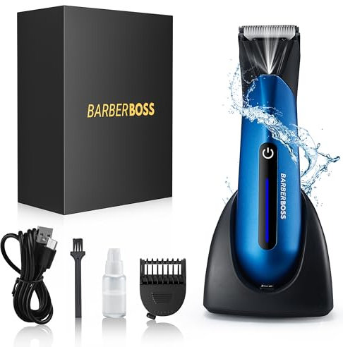 BarberBoss Body Groomer for Men - Pubic Hair Trimmer, Ball Shaver, Groin Hair Trimmer, Men's Pube Trimmer QR-2076, Blue