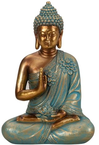 Lifestyle & More Skulptur Dekofigur Buddha aus Kunststein Gold/Mint grün Höhe 31cm Breite 21cm