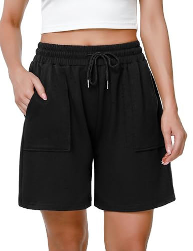 Marvmys Womens Running Shorts Casual Lounge Bottoms Gym Shorts Ladies Soft Cycling Short High Waist Athletic Sweat Jogging Sport Workout Hiking Fashion with Big Pockets Black XL