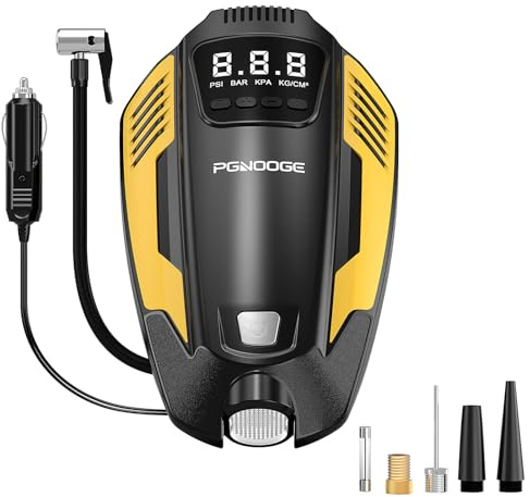 PGNOOGE 150 PSI Reifenpumpe für Auto, 12V Reifenpumpe Autoreifen Pumpe mit Auto-Off, Autoreifen Kompressor für Autos SUV Motorräder Bälle, Autoreifen Pumpe mit LED-Licht
