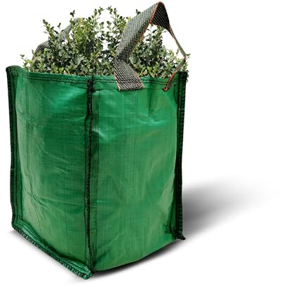 PRIMES DIY 10 Pack 120 Liters (45x45x60cm) Heavy Duty Garden Bags with Handles, Reusable Waterproof Green Woven PP Sacks, Industrial Fabric Bag Ideal for Collecting Garden Waste, Leaves & Grass