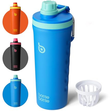 bottlebottle BOTTLE BOTTLE Shaker Edelstahl Trinkflasche 26oz mit Mischkugel – Protein Shaker für Eiweiß & Fitness, BPA-frei, doppelwandig, auslaufsicher, Sportflasche (Hellblau)