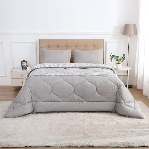 DALINA Edredon Invierno Cama 135 (Set: 1Edredon 230x240cm + 2 Fundas 50x70cm) - Relleno Nordico 100% Poliéster Suave y Calentador, Estampado Bicolor Reversible