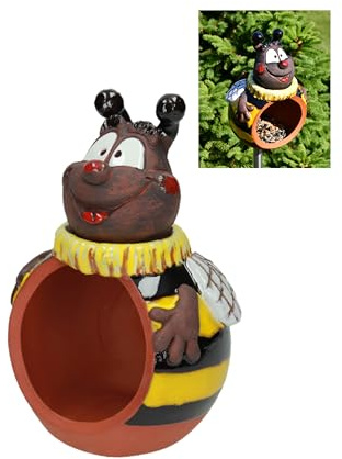 Midene Gartenstecker Keramik Handgefertigt - Gartendeko für Draußen Wetterfest - Garten Deko Keramik - Vogelfütterer Gartenfiguren & Gartenstatuen - Biene