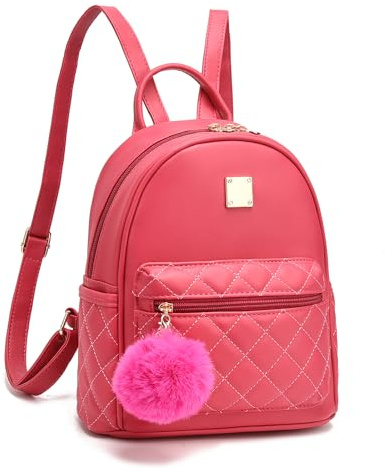 Mini sac à dos tendance en cuir à carreaux pour filles, rose fuchsia