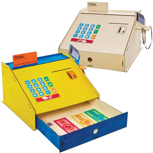 Baker Ross FN087 Holzbastel-Kassen-Bausatz - Packung mit 1 Stück, Spielwarengeschäft für Kinder, Lebensmittelgeschäft für Kinder