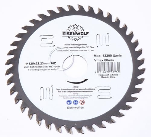 Lame de scie circulaire de qualité supérieure - 125 x 22,23 mm - Pour bois - Avec 40 dents TCT inclinées et découpes laser pour réduire le bruit