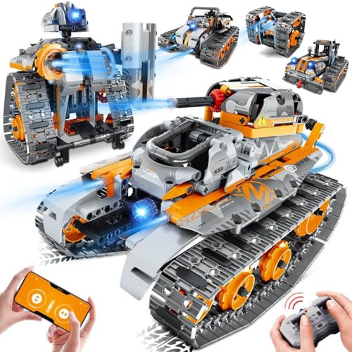 JOYTREKY Technik Roboter Kinder Bauspielzeug 5-in-1, App & Fernsteuerung RC Technic Roboter Spielzeug, Programmierbar Technic Panzer Auto Spielzeug, Geschenk für Kinder Jungs Mädchen 6-12+ Jahre