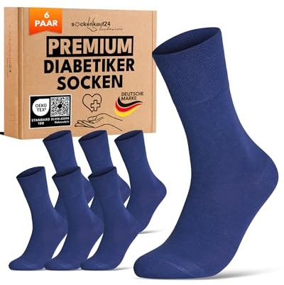 sockenkauf24 Diabetikersocken ohne Gummibund & ohne Naht 97% Baumwolle (6 Paar) Diabetiker Socken mit Komfortbund für Damen & Herren