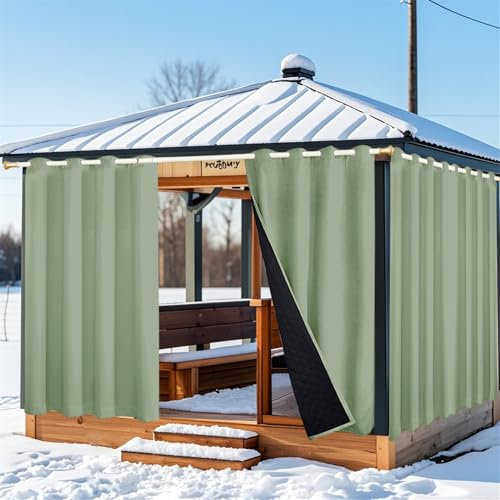 SK Studio Outdoor Curtains for Patio, Privacy Protect Waterproof Curtain Panel, Sunight Block Porch Curtains with Thicken Polyester Cotton for Gazebo, Front Porch, 1 Panel, Sage Green, W52 x L84