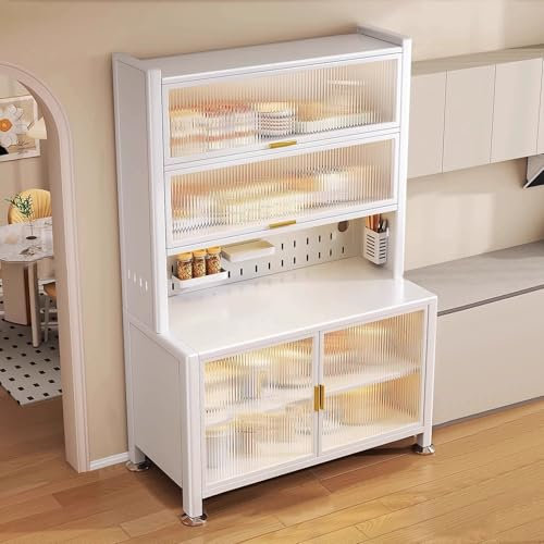 LKPMGOA Küchenschrank mit Rollen, 6-stufiges Küchenregal mit Tür, Küchenbuffet Buffetschrank, Stecktafel, Verstellbares Regal(White,100cm)