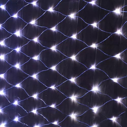 DINOWIN Lichternetz Außen Batteriebetrieben 1.5x1.5M 96LED Garden Net Lichter 8 Modi Dekoration Beleuchtung Wasserdicht Netz Lichtervorhang für Halloween Weihnachten Hochzeit Party (Weiß)