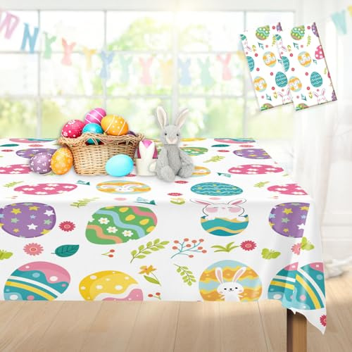Sundonix Easter Table Cloth Cover Plastic - 137x274CM Paper Tablecloth Decorations Wipe Clean Large 2 PCS (Easter-A)