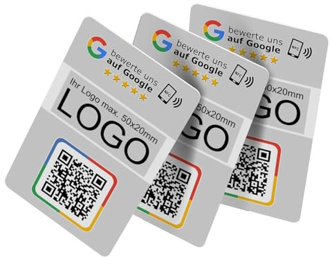 Google Bewertungskarten 3er Set mit QR-Code, NFC & eigenem Logo | 85x55mm | Ideale Marketing-Lösung für Unternehmen