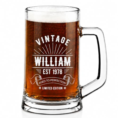 Personalised Pint Glass with Custom Vintage Design,Large Beer Tankard 568ml