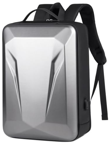 Fnfhsa Mochila para Computadora PortáTil De Carcasa RíGida Antirrobo, Mochila De Viaje Impermeable, Bolsa para Computadora De Juegos con Cerradura, Gris Oscuro, 17-18 Pulgadas