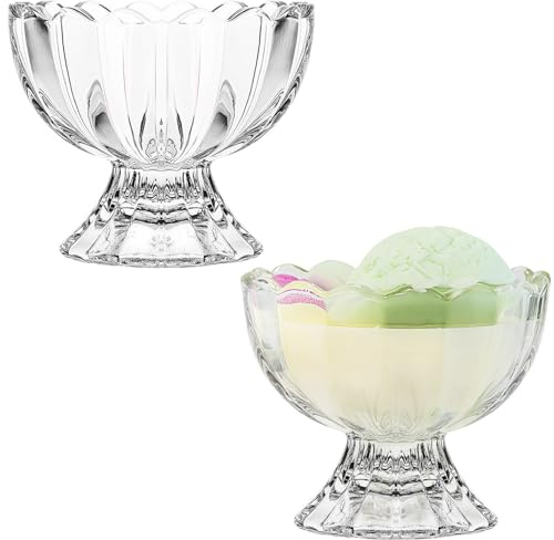 Vintage Glass Dessert Bowls, Ice Cream cups, 5oz Dessert cups, for Sundae, Fruit, Ice Cream (2)