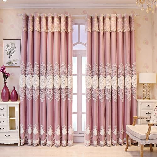 2 Stücke Bestickte Luxus-Vorhänge für Wohnzimmer, Schlafzimmer, Europäischer Stil, Querbehang, 168 x 213 cm, Rosa