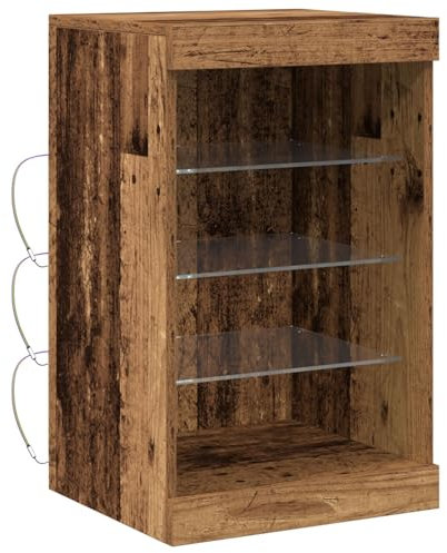 vidaXL Sideboard Gammalt trä 41 x 37 x 67 cm Konstruerat trä, Modern matrumsskåp, rektangulärt förvaring med glas hyllor, LED-lampor ingår, hållbart trä