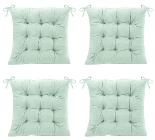 Wapasezyar Lot de 4 coussins de chaise - 40 x 40 cm - Rembourrés avec cordons de serrage - Pour salle à manger, bureau - Vert menthe