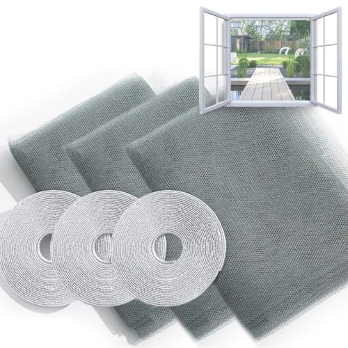 SHSMPXOY 3pcs Fliegengitter Fenster Insect Stop Moskitonetze für Fenster1.5×2m Mückennetz Fliegengitter Insektenschutz ohne Bohren Fliegennetz Klettband selbstklebend schützen Familie vor Insekten