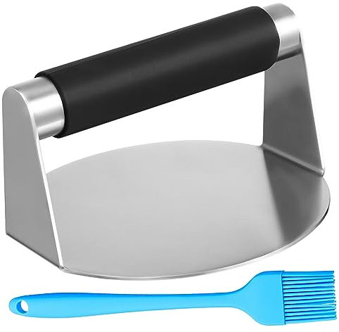 Zerodeko Presse à Hamburger Manuelle Acier Inoxydable pour Steaks Hachés avec Pinceau à Badigeonner Facile à Utiliser