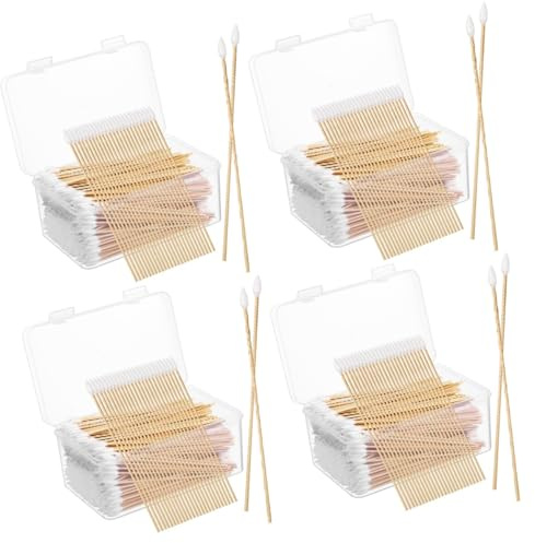 OATIPHO 4 Sätze Präzisionsbaumwäsche Tupfer Ohrabstriche Ohr Wattestäbchen Spitze Tupfer Mit Baumwollspitze Spitzes Wattestäbchen Zum Schminken Baumwolle Khaki 500 Stück * 4
