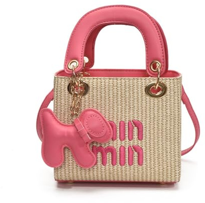 JIABAOZ Strohtasche Damen, Stroh Umhängetasche,Strand Stroh Handtasche, Crossbody Tasche,Kleine Quadratische Tasche,für Damenreisen Und Urlaub