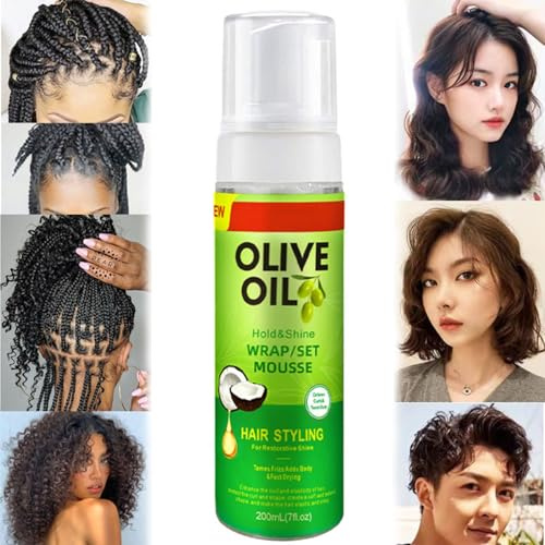 Olive Oil Styling Mousse - Natural Moisturizing Hair Mousse - Quick Dry & Non-Greasy Curly Hair Mousse Strong Hold - Olive Oil Hair Spray, Perfect For Styling & Nourishing, 200ML